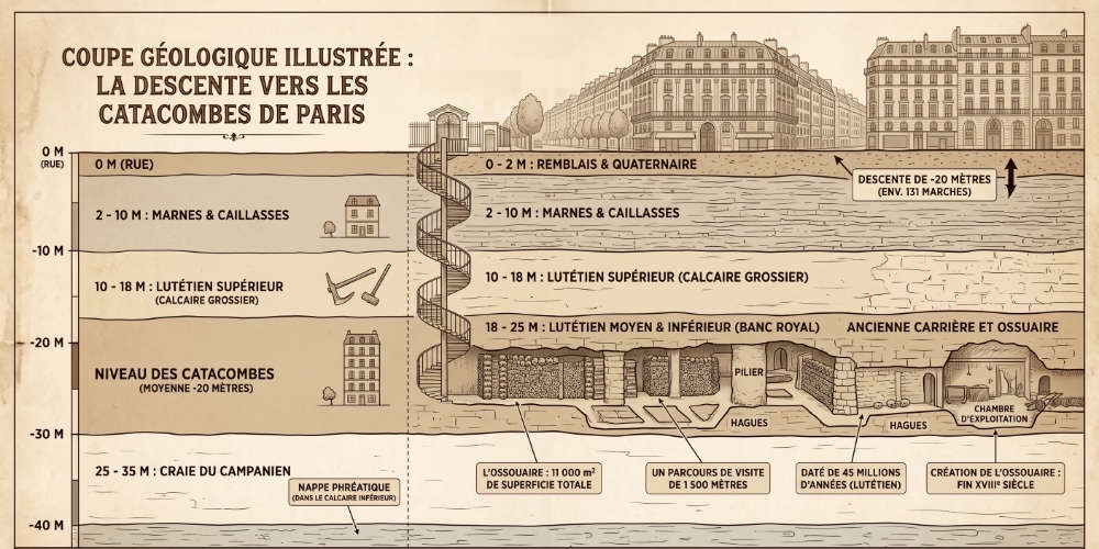 Catacombes de Paris, coupe géologique.