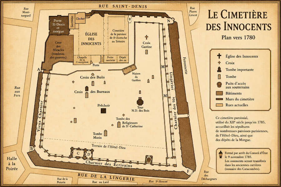 Map of the Cemetery of the Innocents, 1780.