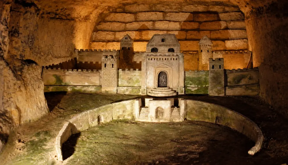 Illustration des sculptures de Port-Mahon taillées dans le calcaire des Catacombes de Paris