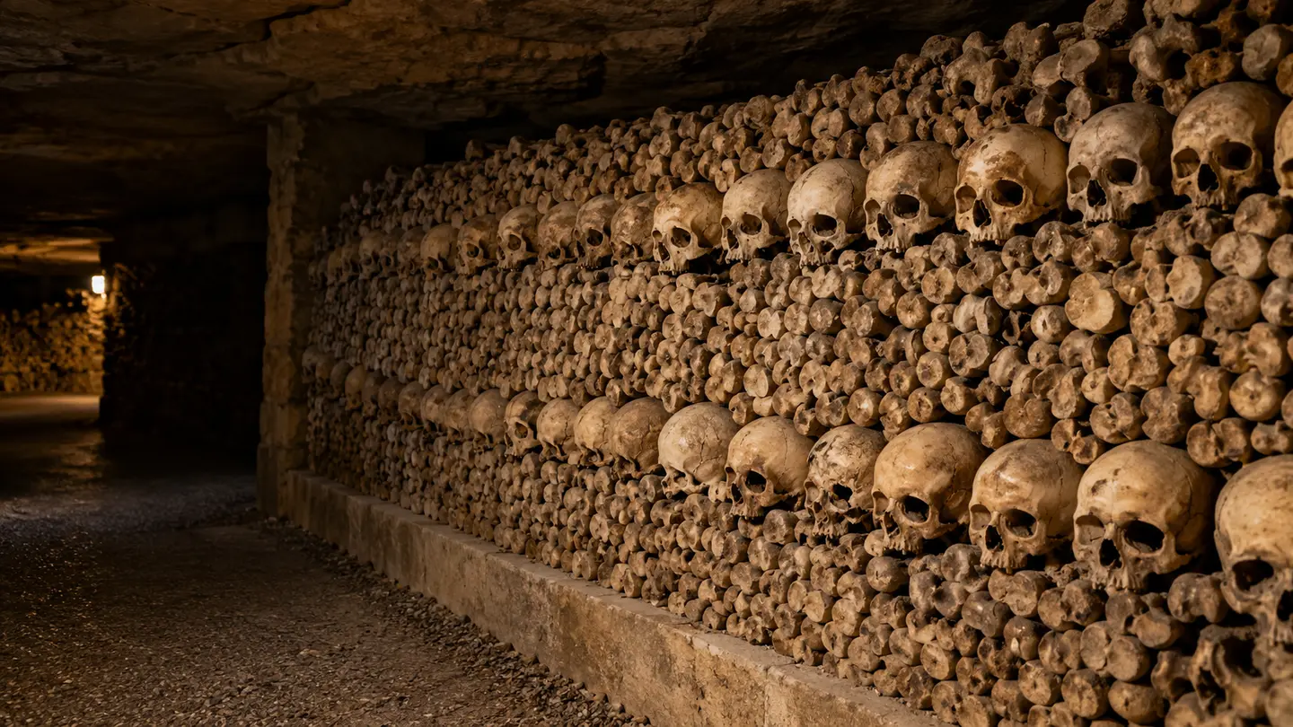 Illustration de l’ossuaire des Catacombes de Paris