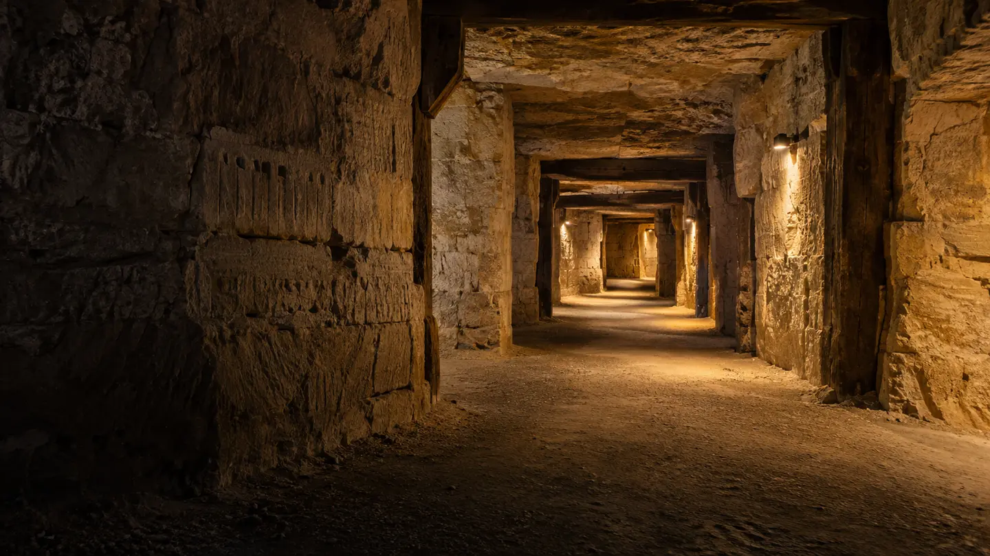 Illustration d’une galerie des anciennes carrières de calcaire des Catacombes de Paris